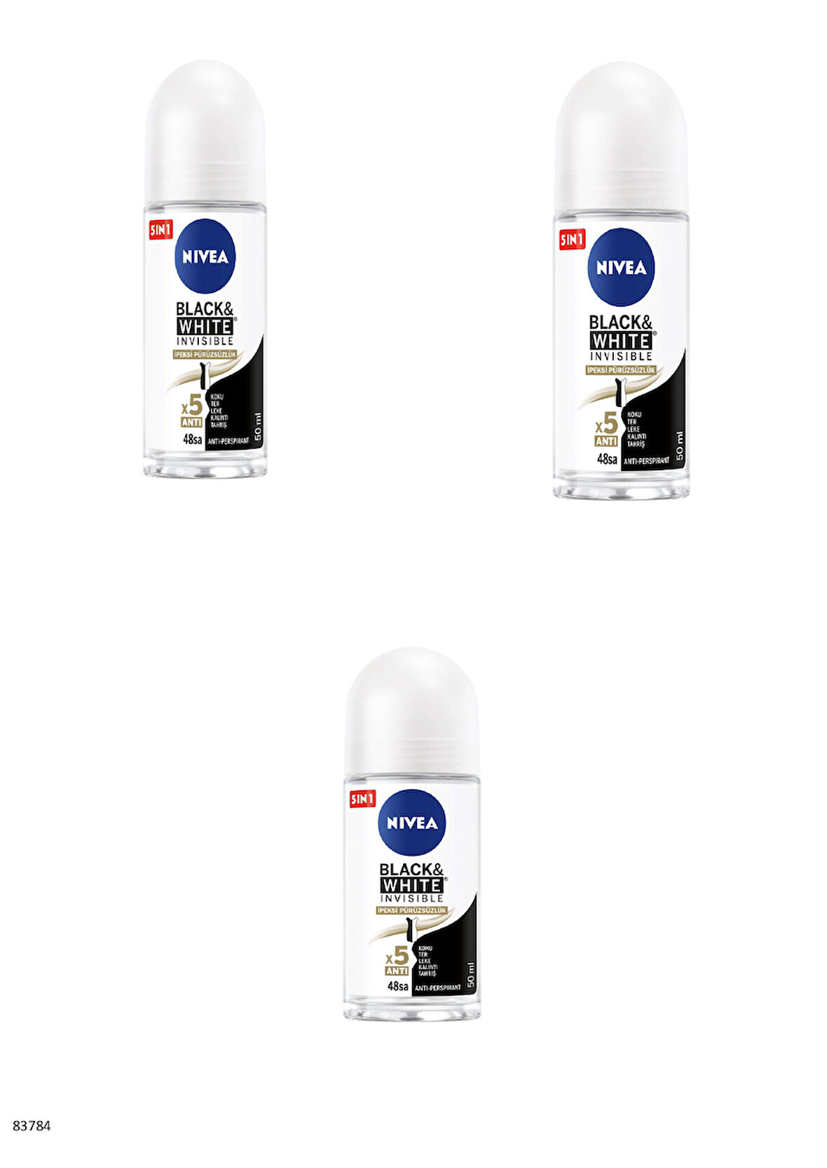 83784 NIVEA BLACK & WHITE İPEKSİ PÜRÜZSÜZLÜK ROLL-ON  3 ADET