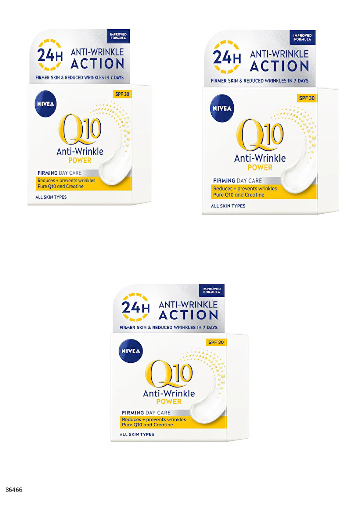 86466 NIVEA Q10 POWER KIRIŞIK KARŞITI GÜNDÜZ KREMİ SPF30 50ML  3 ADET