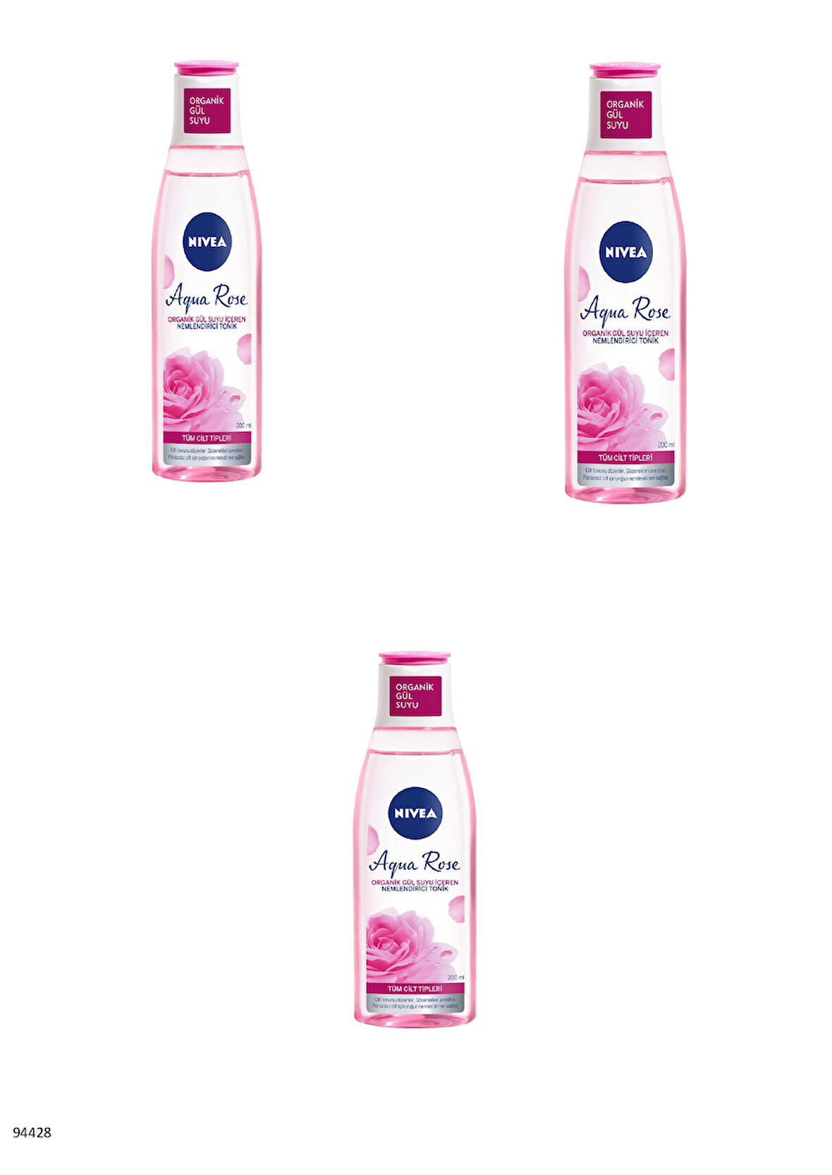 94428 NIVEA AQUA ROSE ORGANİK GÜL SUYU İÇEREN NEMLENDİRİCİ TONİK  3 ADET