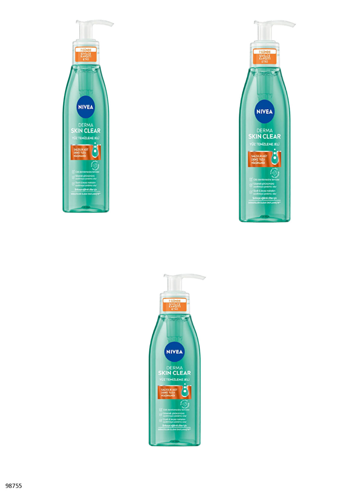 98755 NIVEA Derma Skin Clear Yüz Temizleme Jeli  3 ADET
