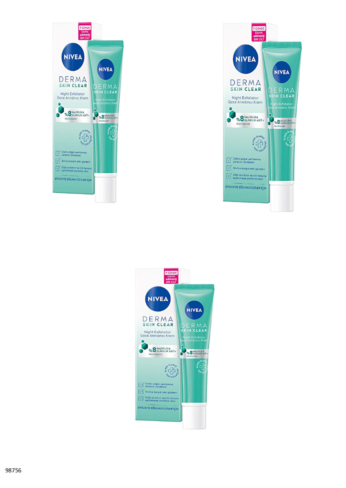 98756 NIVEA DERMA SKIN CLEAR NIGHT EXFOLIATOR GECE ARINDIRICI KREM  3 ADET