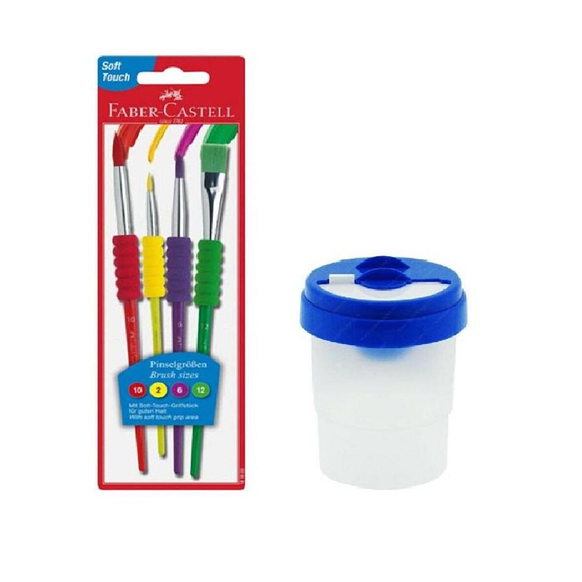 Fırça Seti 4 lü ve Fırça Temizleme Kabı 1 Adet Faber Castell Fırça Takımı 