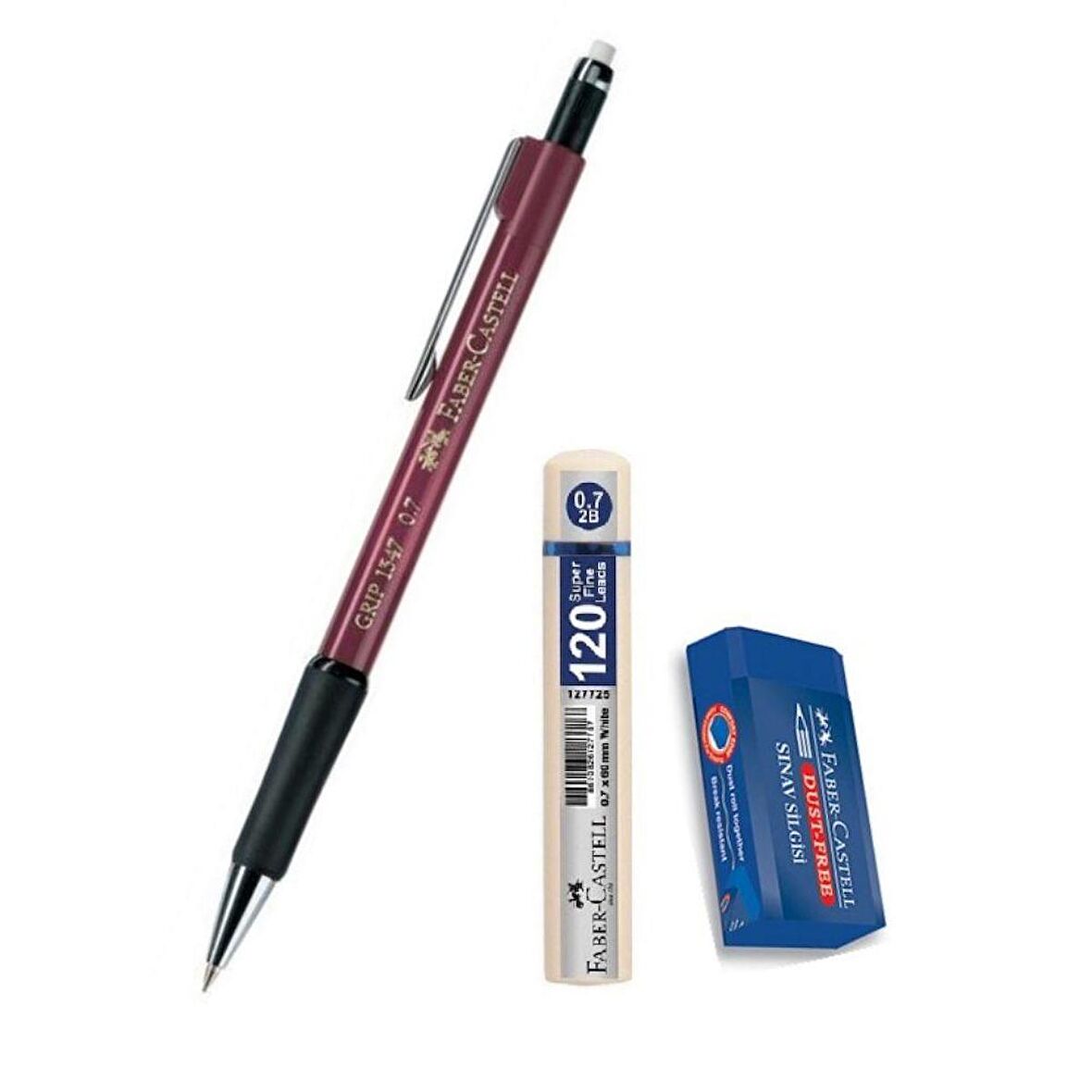 Uçlu Kalem Bordo 0.7 Grip 1347 Faber 120 li Uç ve Sınav Silgisi Versatil Uçlu Kalem 0,7 1 Adet 