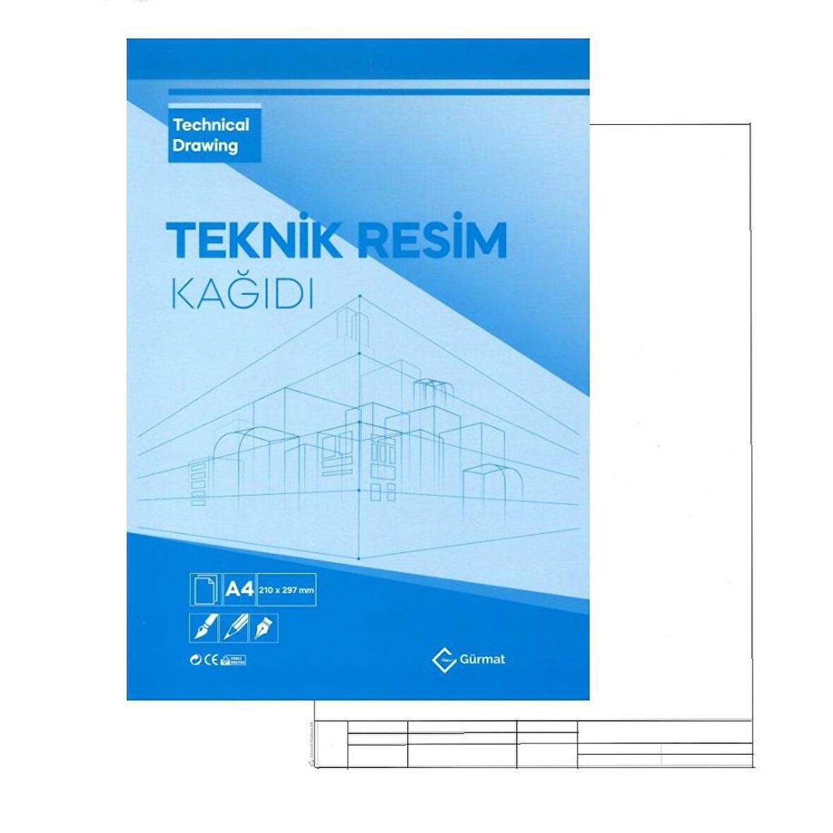 A4 Teknik Resim Defteri Dik 40 Yaprak Gürmat Antetli A-4 Teknik Resim Defteri 1 Adet