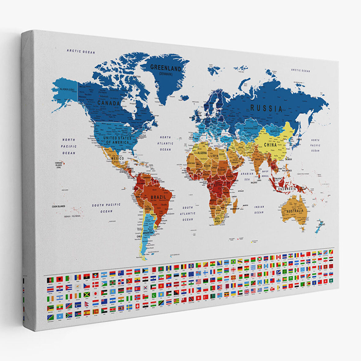 Harita Sepeti Dünya Haritası Son Derece Ayrıntılı Eğitici ve Bayraklı Dekoratif Kanvas Tablo 3238