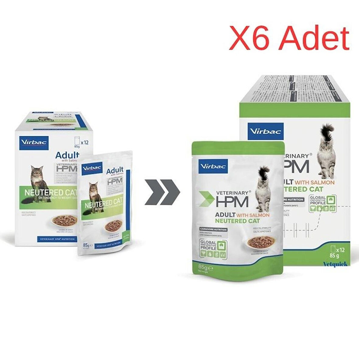 Virbac Yaş Kedi Maması Adult Neutered Cat Somonlu Pouch Chunks 85 Gr 