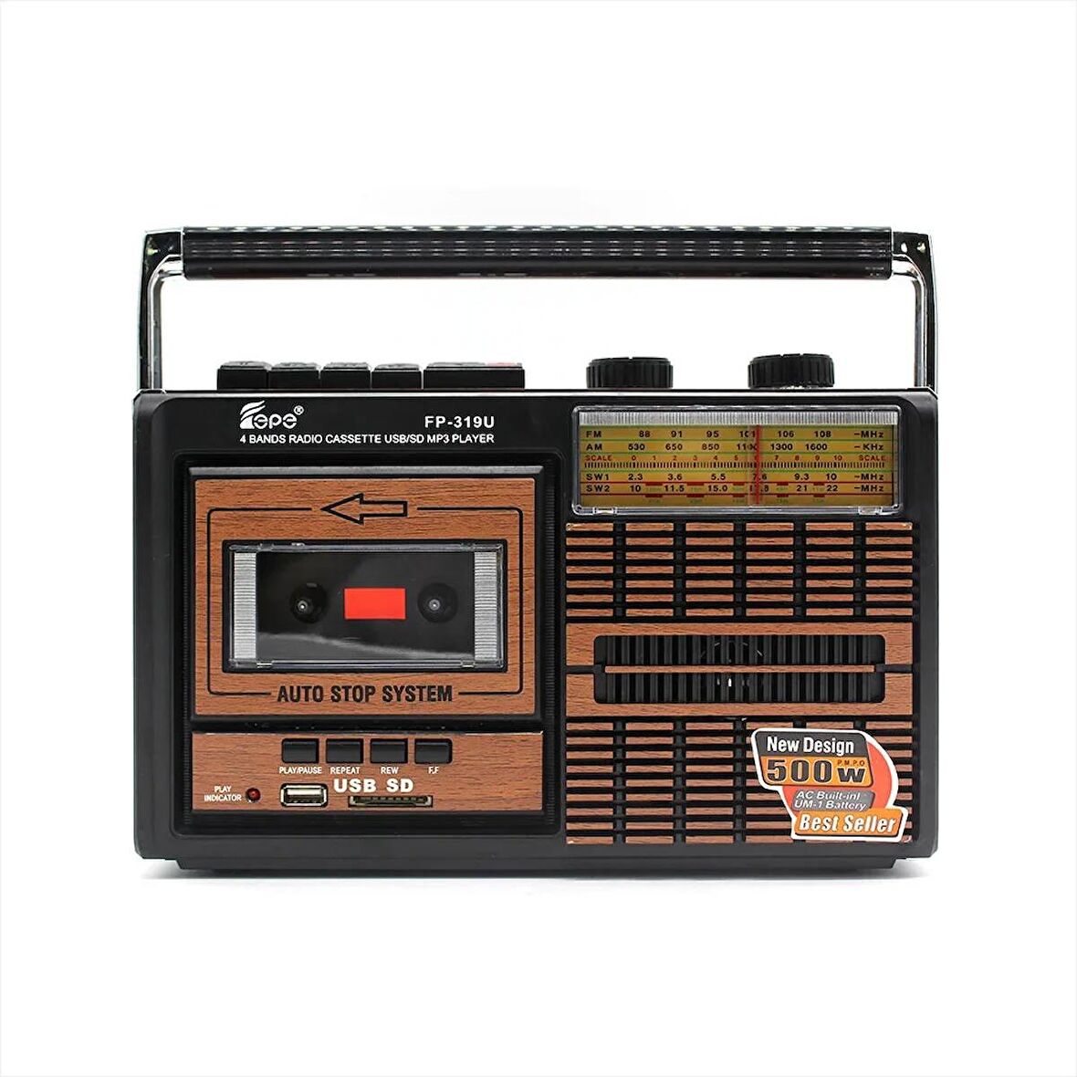 Knstar Fp-319BT Bluetooth Fonksiyonlu USB SD Kart Girişli Retro Nostaljik Radyo Kaset Çalar