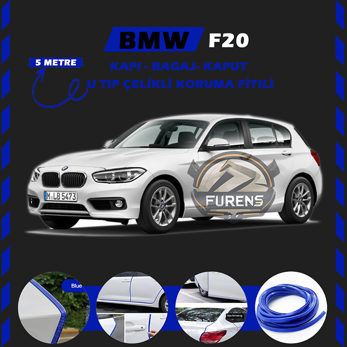 Bmw F20 Oto Araç Kapı Koruma Fitili 5metre Parlak Mavi Renk