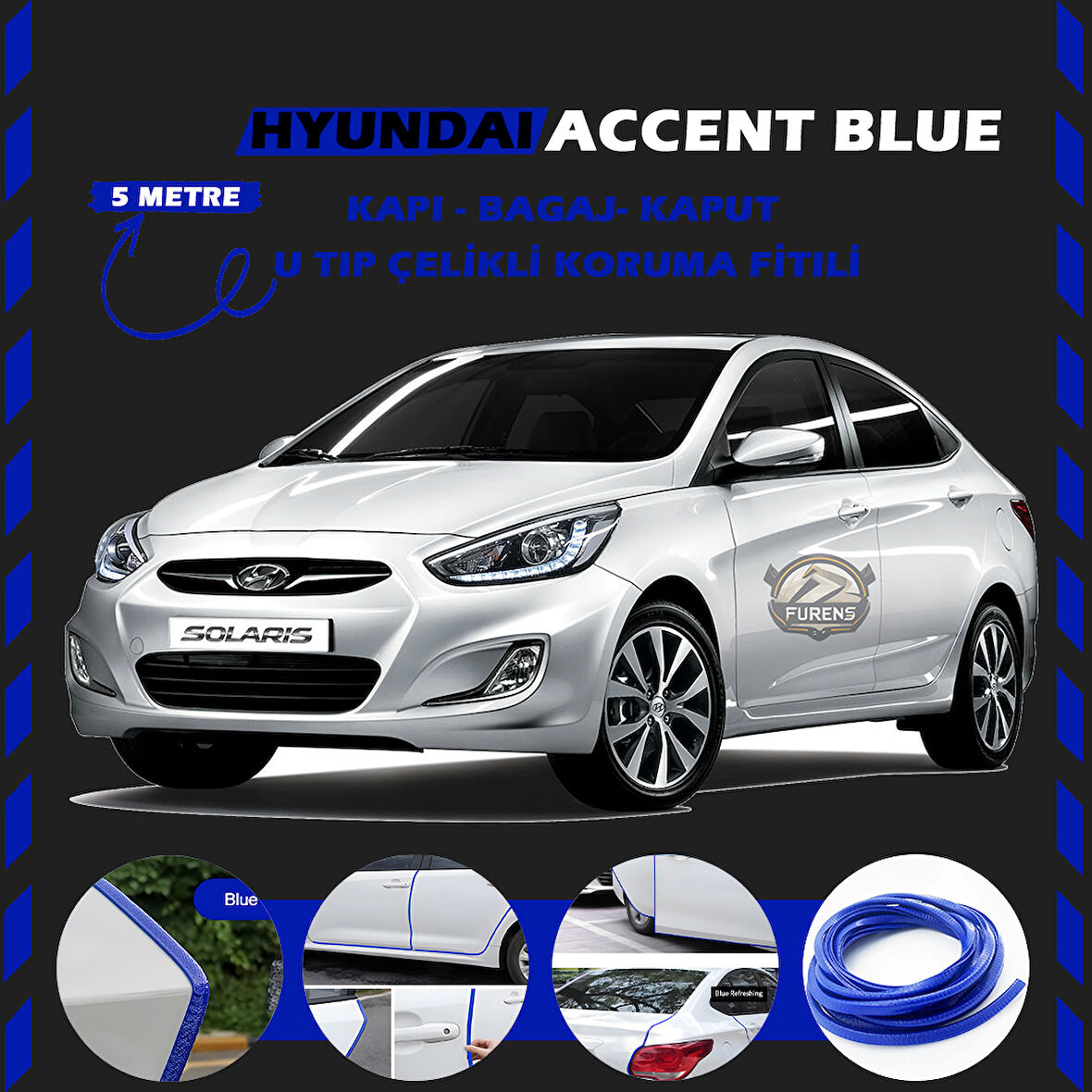 Hyunda Accent Blue Oto Araç Kapı Koruma Fitili 5metre Parlak Mavi Renk