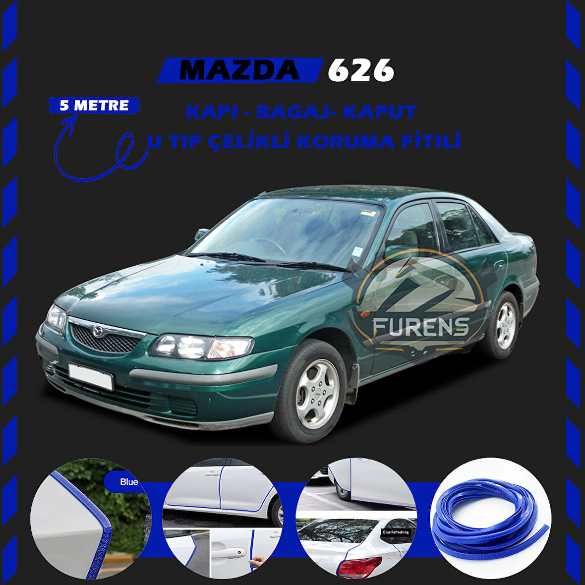 Mazda 626 Oto Araç Kapı Koruma Fitili 5metre Parlak Mavi Renk