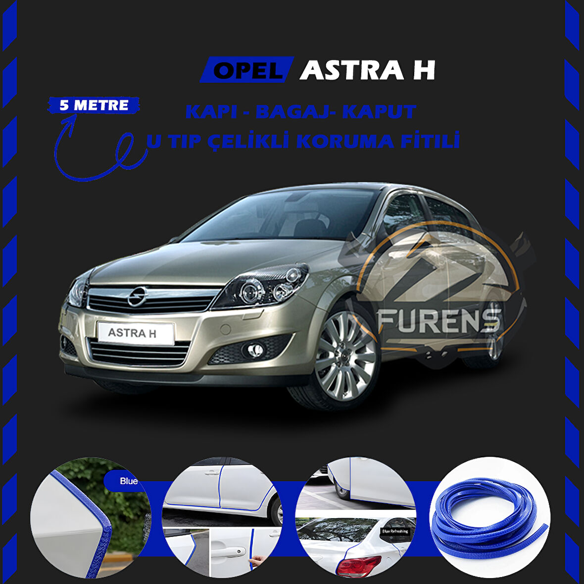 Opel Astra H Oto Araç Kapı Koruma Fitili 5metre Parlak Mavi Renk