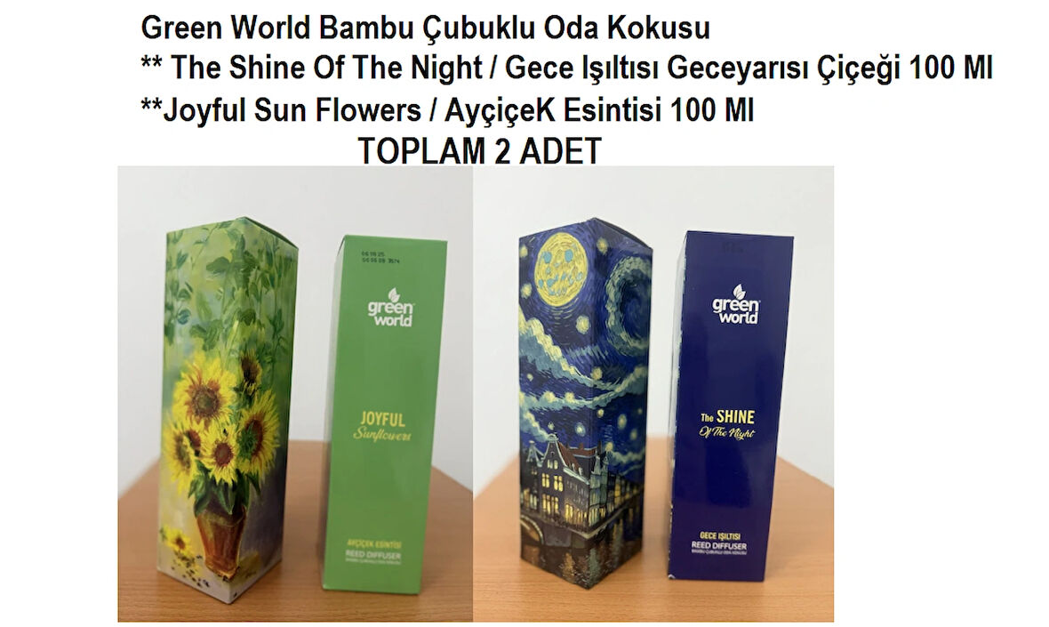 Green World Bambu Çubuklu Oda Kokusu The Shine Of The Night / Joyful Sun Flowers 2 Adet X 100 Ml 