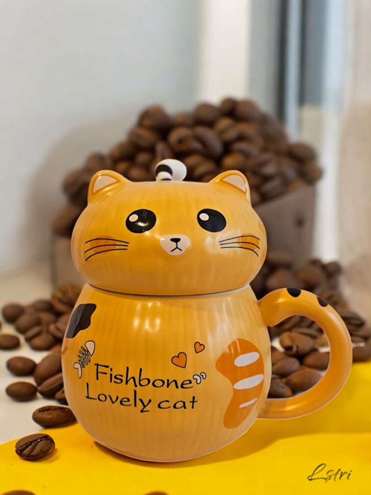 Kedi Tasasrımlı Seramik Kupa Şık Kahve Ve Çay Fincanı Kupası 350 mL