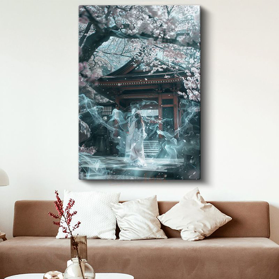 Tapınak Ruhu - Kiraz Çiçekleri Altında Anime Kanvas Tablo