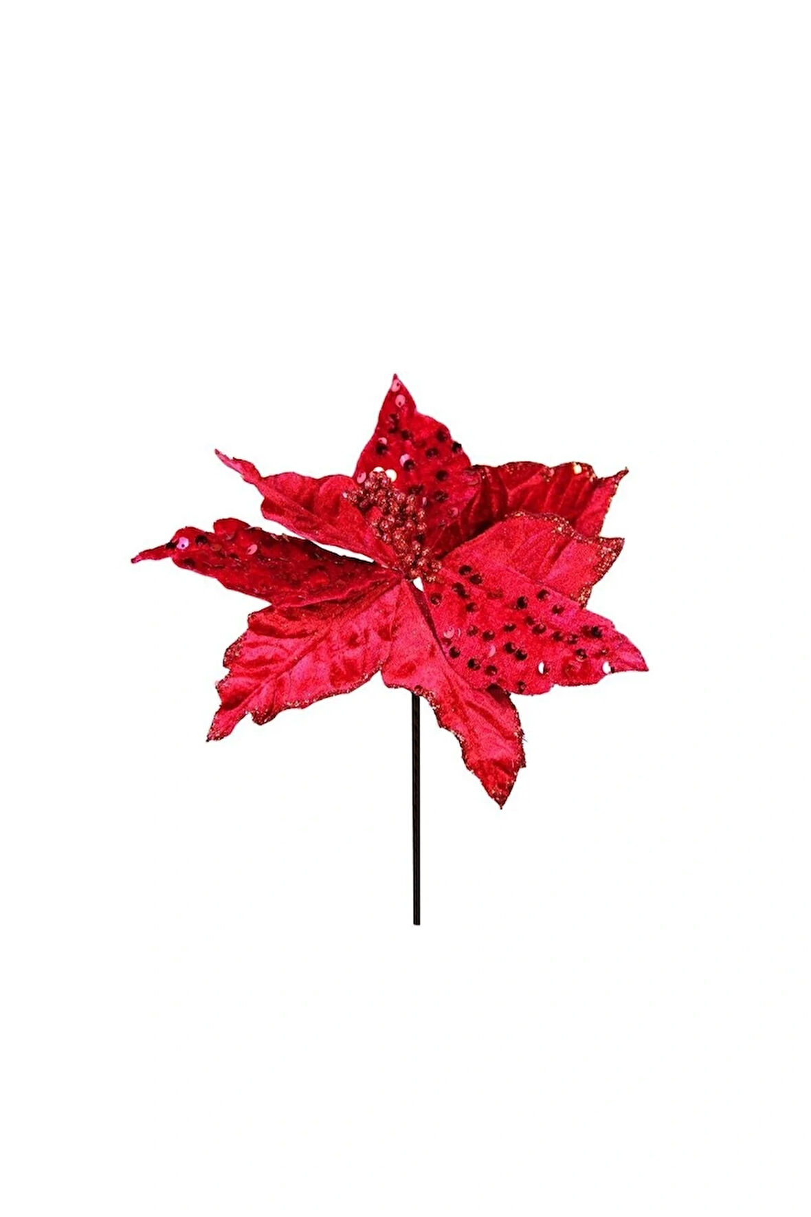 Yapay Kadife Pullu Ponsetya Kırmızı 20 cm Yeni Yıl Yılbaşı