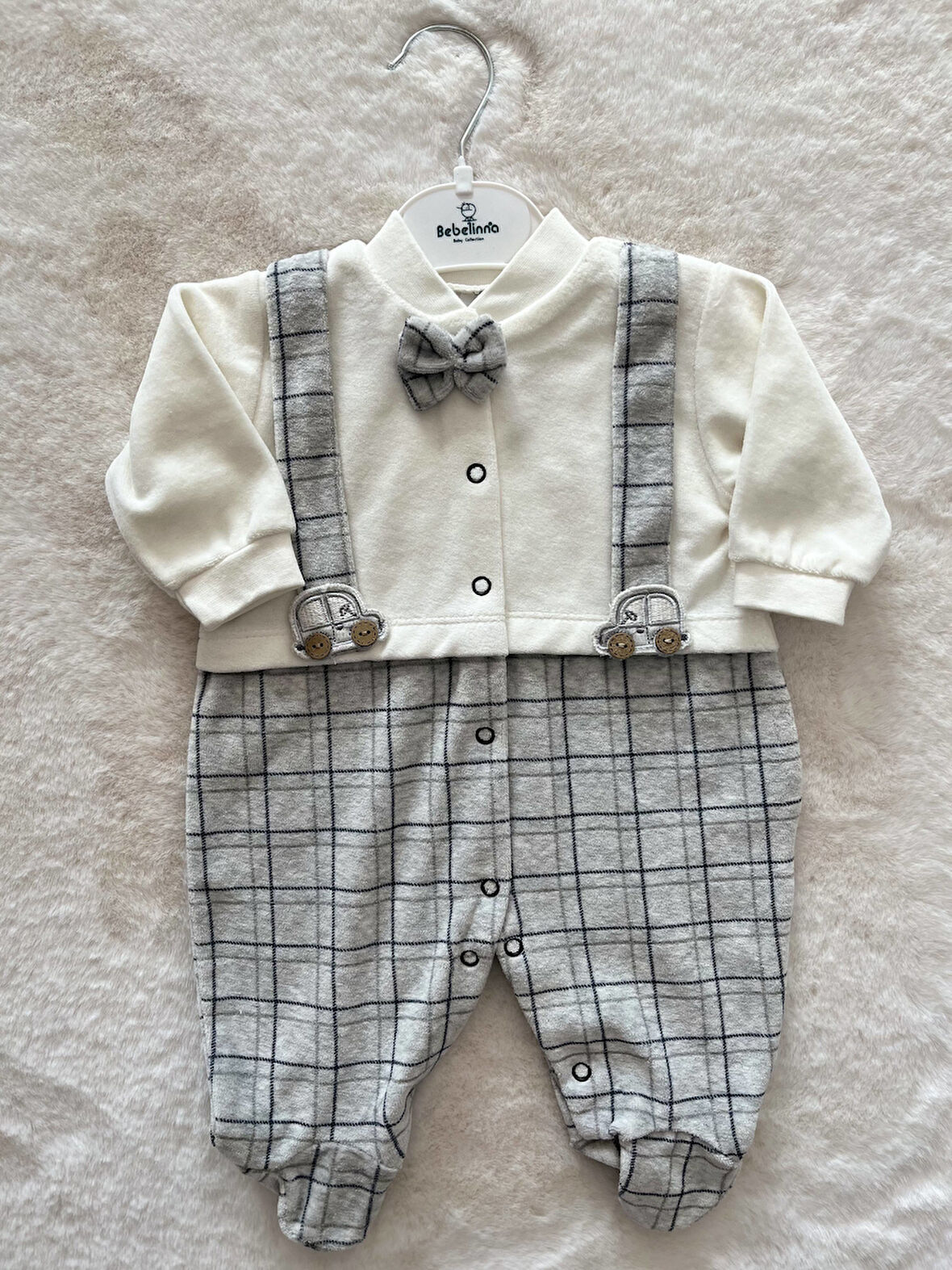 Mobil Arabalı Askılı Erkek Kadife Tulum