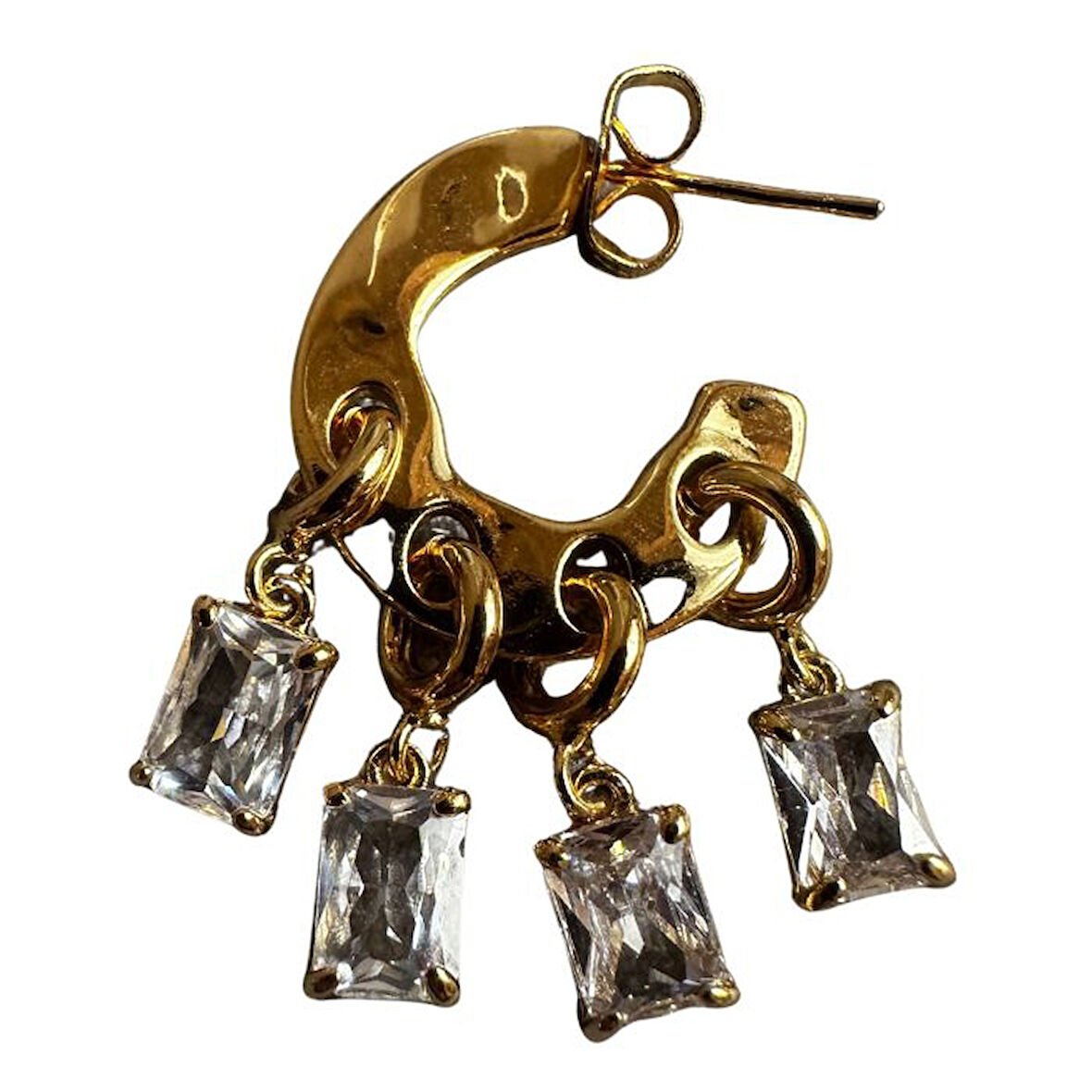 Uretti - İREM 3914 5521 Sallantılı Baget Taşlı Çelik Küpe