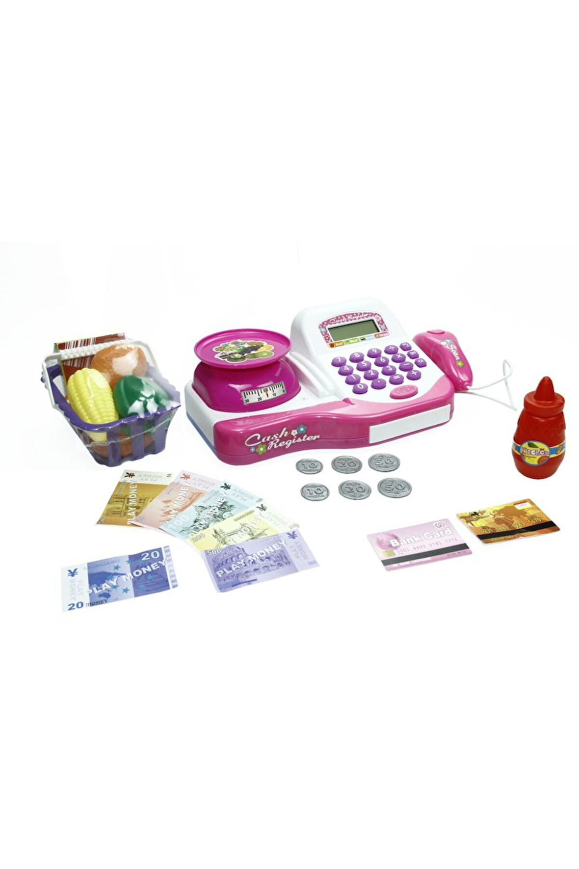 Terazili Sesli Işıklı Market Kasa Seti Yazar Kasa Aksesuarlı Oyuncak Sesli Işıklı Yazar Kasa