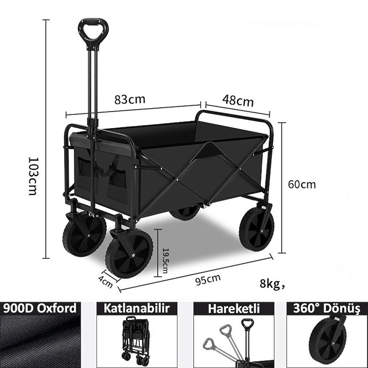 Çıkarılabilir katlanabilir Kamp arabası her araziye uygun lastikli taşınabilir Plaj Vagonu Alışveriş için Uygun
