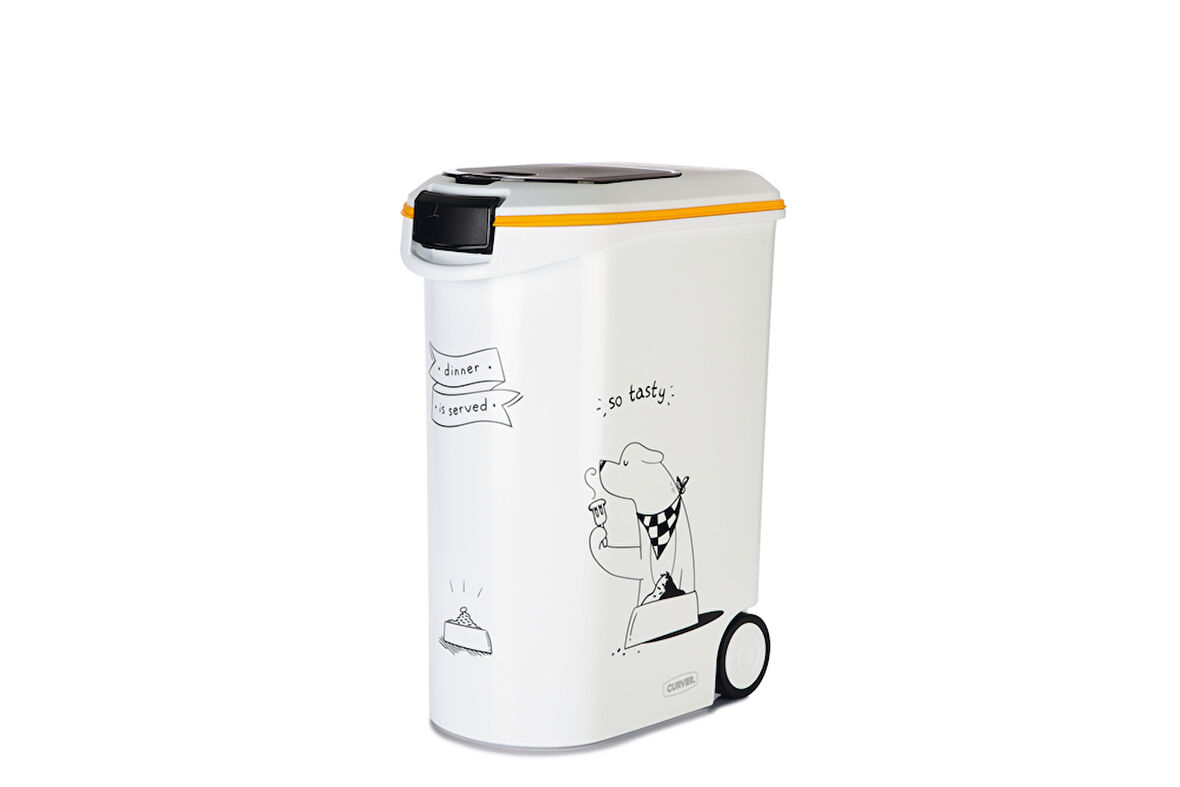 Beeztees Mama Saklama Kabı, Plastik, Tekerlekli, Özel Kapaklı, Beyaz, 54L