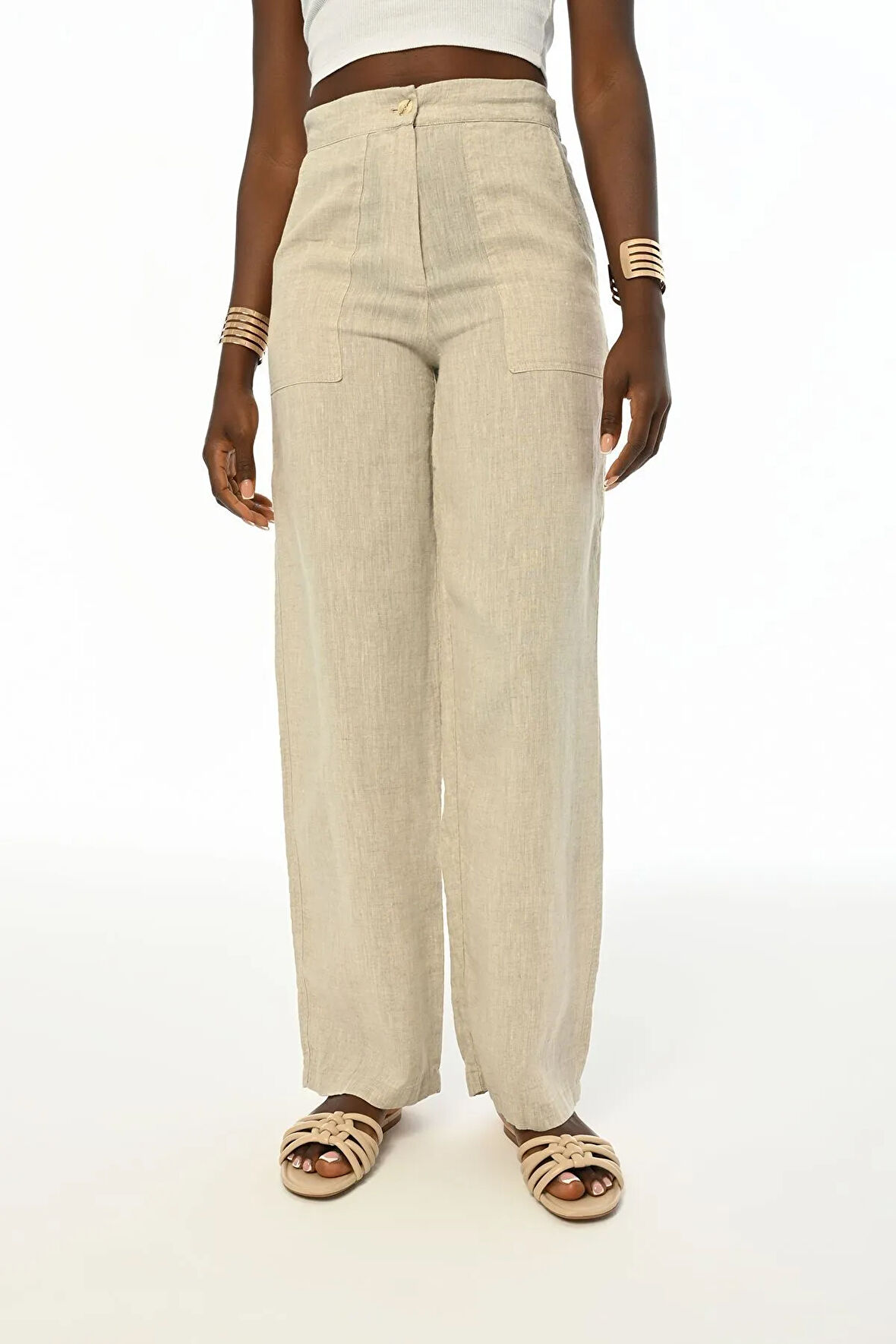 KADIN RAHAT KALIP BOL PAÇA NATUR RENK PANTOLON