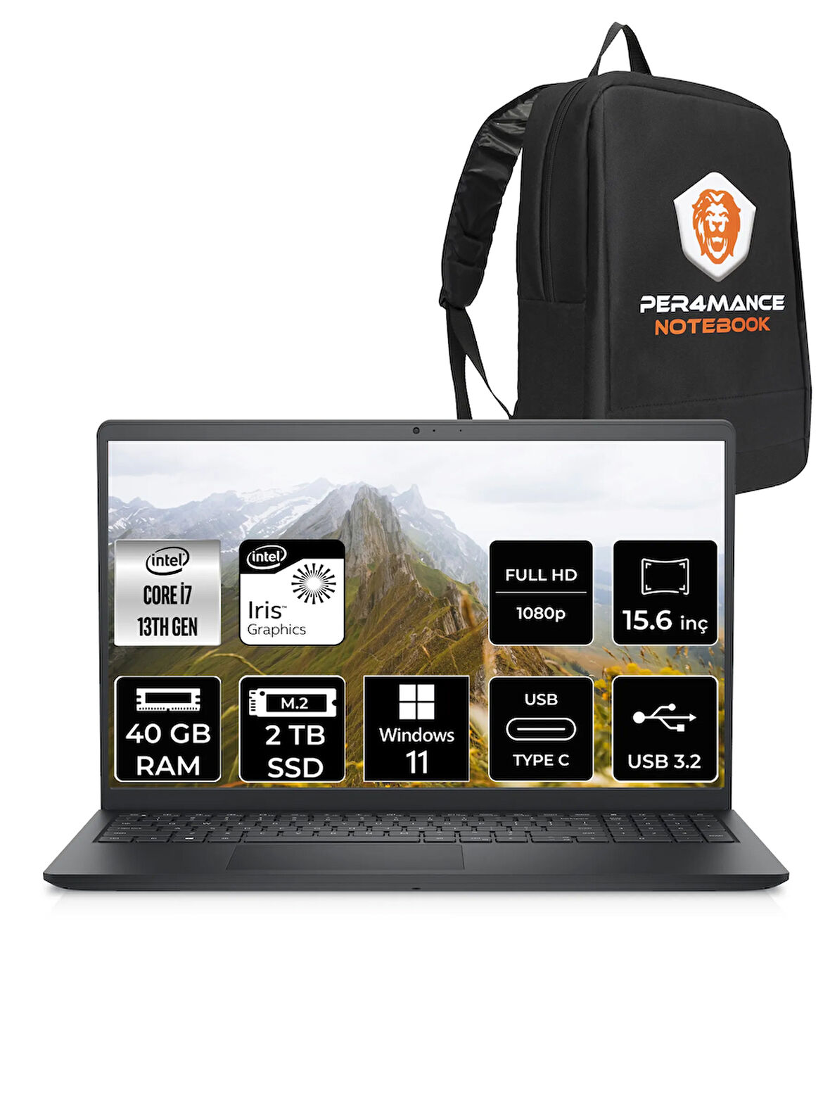 Dell Inspiron 3530 i7 1355U 40GB 2TB SSD 15.6'' FHD W11H Dokunmatik Dizüstü Laptop & PER4 ÇANTA