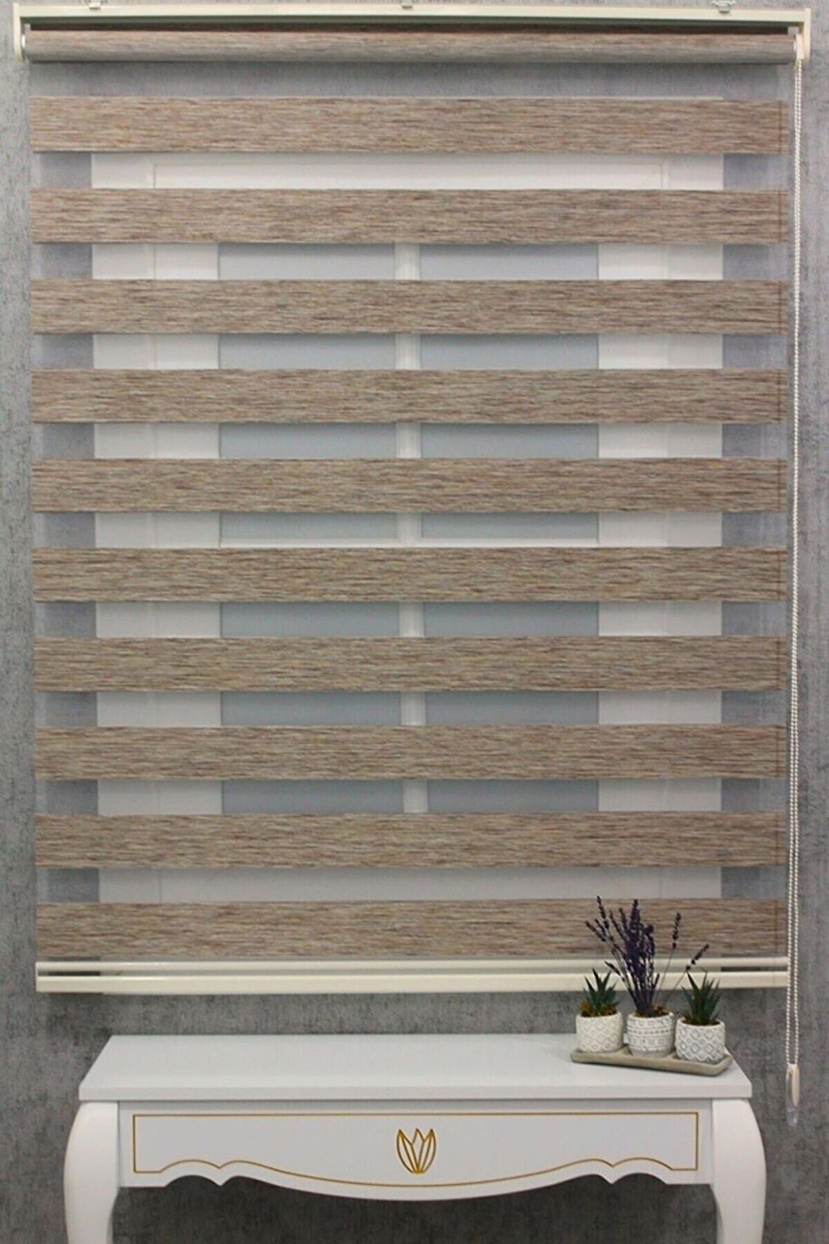 Zebra -ahşap Desenli Koyu Kahve Rengi Bambu Zebra Stor Perde