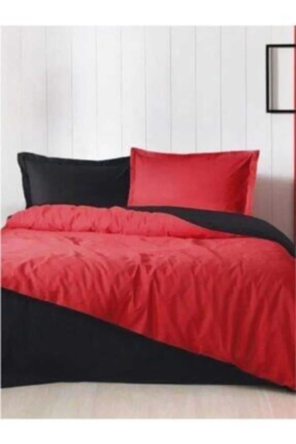 Tek Kişilik Colormix Kırmızı Siyah Desensiz Düz Nevresim Takımı