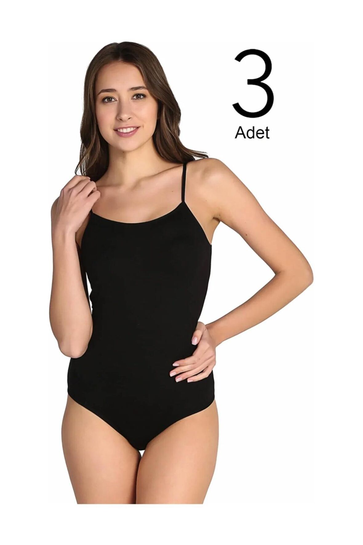 Kadın Siyah 3'lü Paket Ip Askılı Likralı Kancalı Çıtçıtlı Body