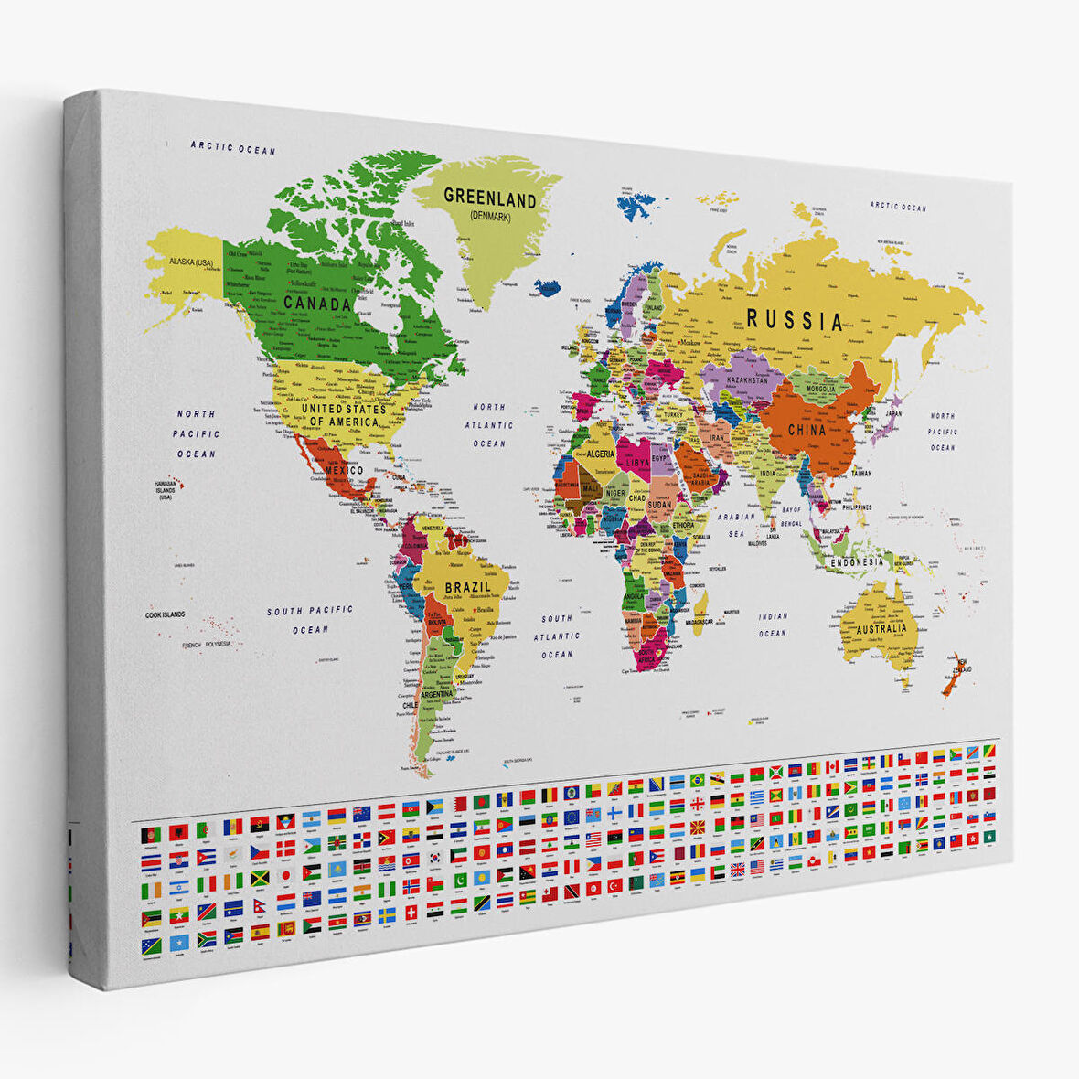 Harita Sepeti Dünya Haritası Son Derece Ayrıntılı Eğitici ve Bayraklı Dekoratif Kanvas Tablo 3256