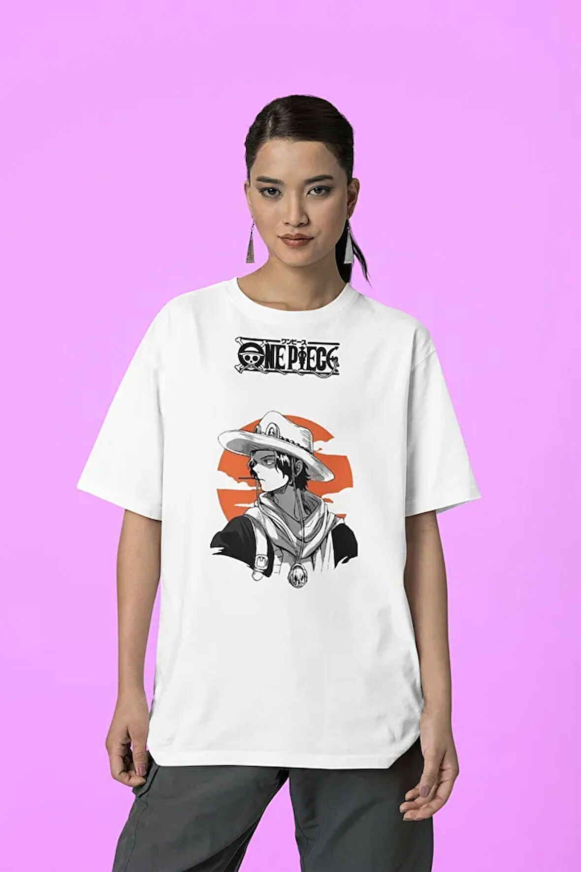 One Piece Anime Baskılı Unisex Tişört, Oversize Anime Karakter Tişört