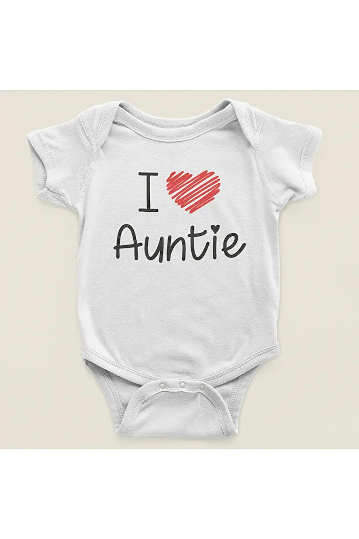 I Love Auntie Yazılı Pamuklu Yumuşak Zıbın, Unisex Çıtçıtlı Teyzemi Seviyorum Yazılı Body Zıbın