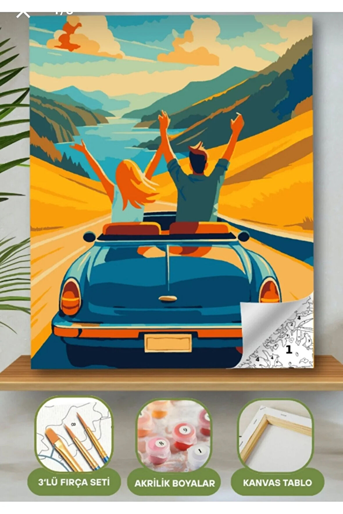 Sayılarla Boyama Seti 40x50 Cm (Çıtalı) Fırça Boya Dahil Numaralı Tuval Mavi Arabalar Kız ve Erkek