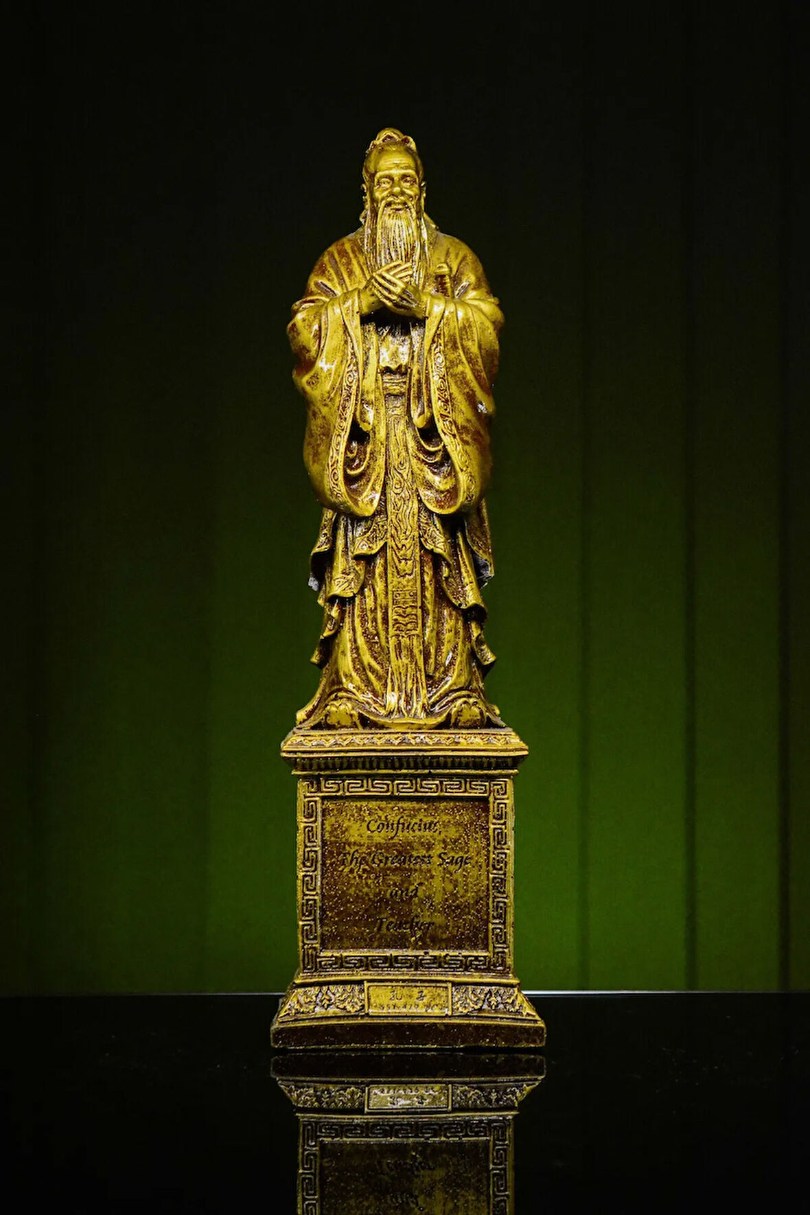 Özel Tasarım Çinli Filozof Konfüçyüs Confucius Gold Altın Bronz Heykel Biblo