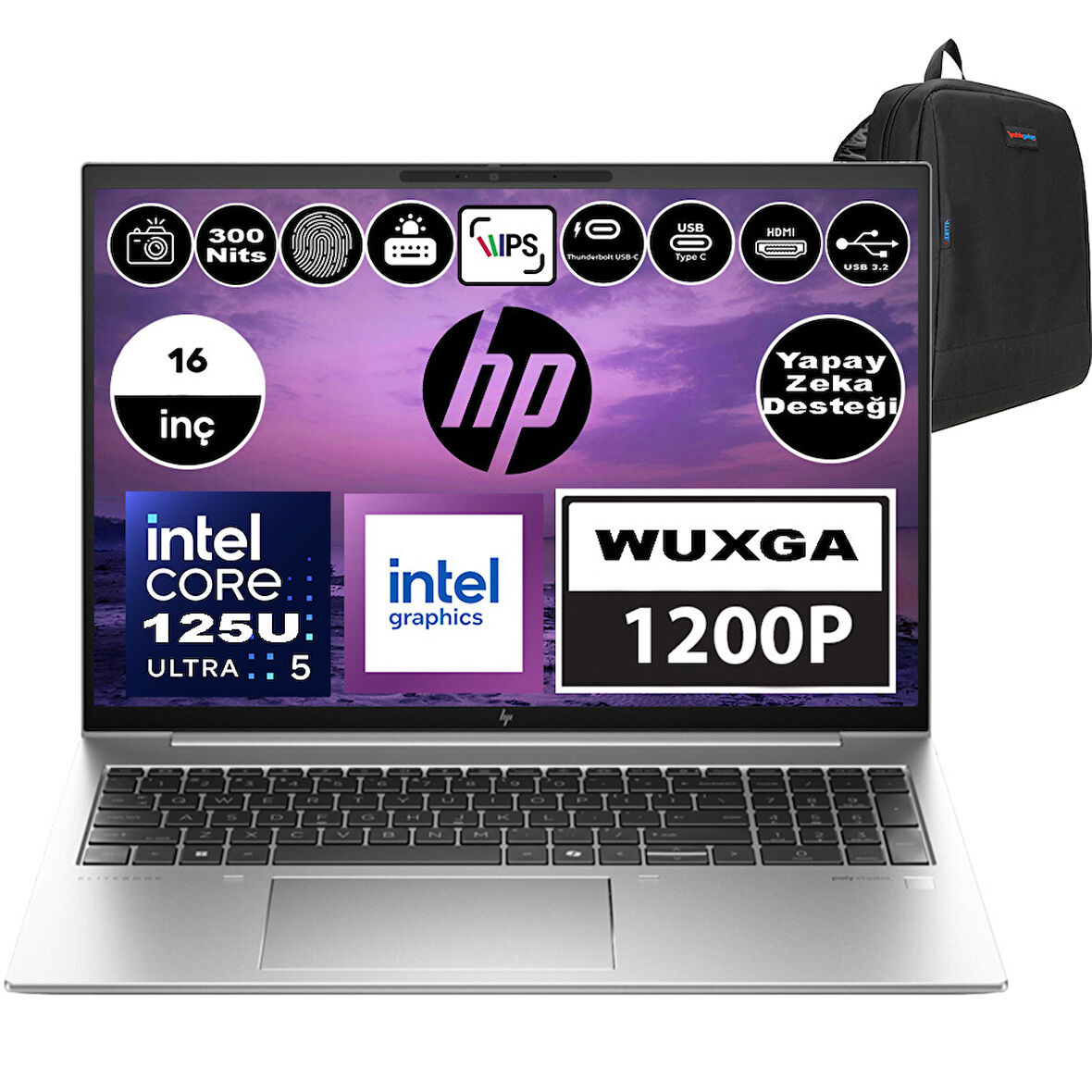 Hp Elitebook 860 G11 Intel Core Ultra 5 125U 96GB Ddr5 2tb SSD 16" IPS Wuxga Windows 11 Pro Taşınabilir Bilgisayar 8A4S8EA15 + Zetta Çanta