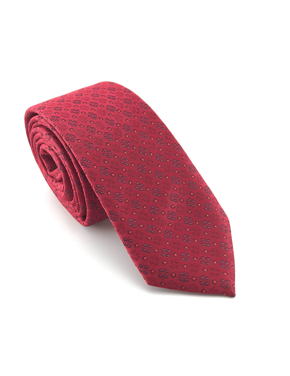  Kırmızı Bordo Desenli Slim Kravat