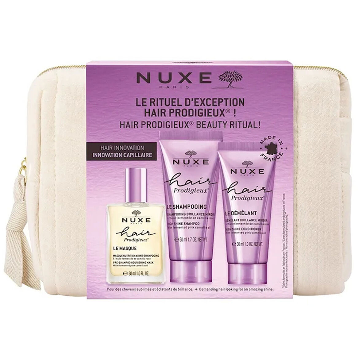 NUXE Hair Prodigieux Seyahat Seti (ÇANTALI) Şampuan 50 ml +Saç Kremi 30 ml+ Le Masque 30 ml