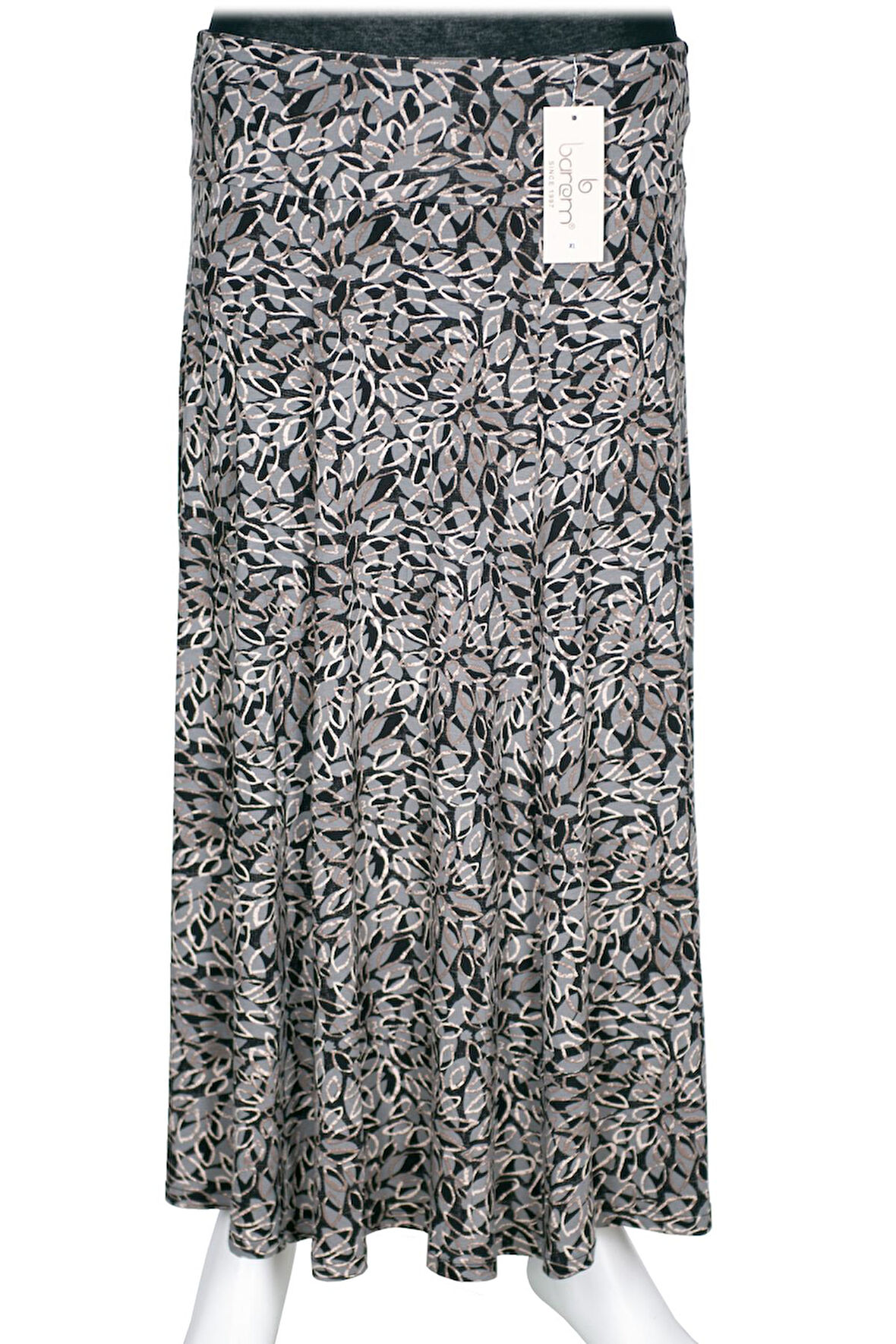 Barem Kadın Arzu Korsajlı 6 Parçalı Desenli Penye Gri Etek D61