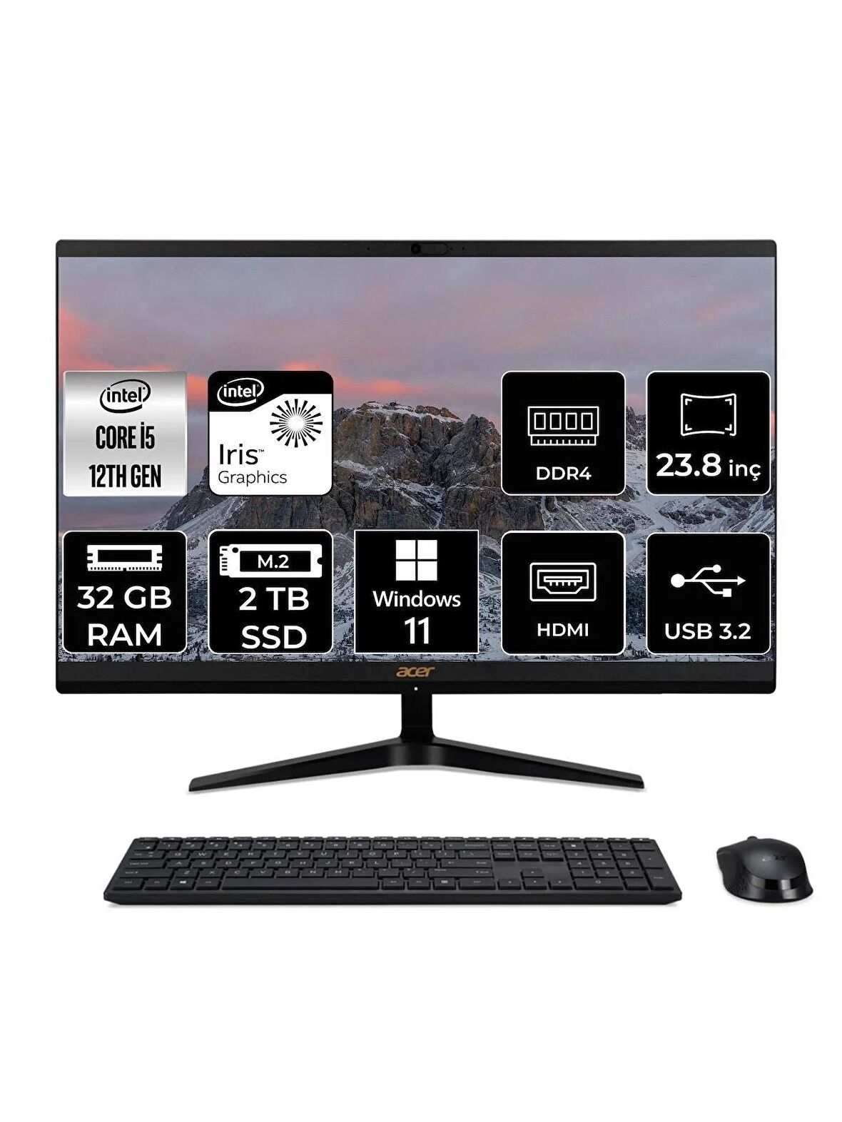 ACER ASPİRE C24-1700 i5 1235U 32GB RAM 2TB SSD 23.8" FHD W11P ALL IN ONE PC DQ.BJWEM.006