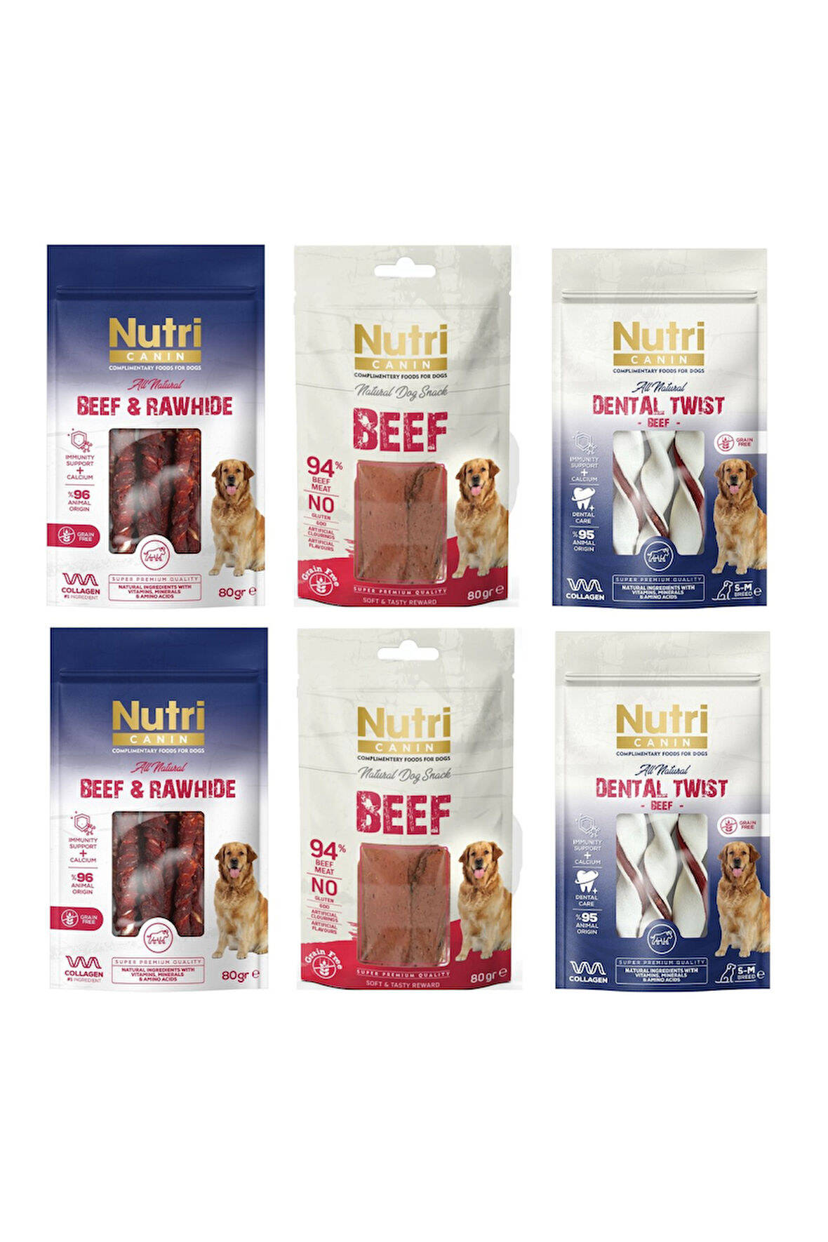 Nutri Canin Fileto + Dental + Rawhide Karma Sığır Etli Köpek Ödülü 80 Gr. 6 Lı Paket