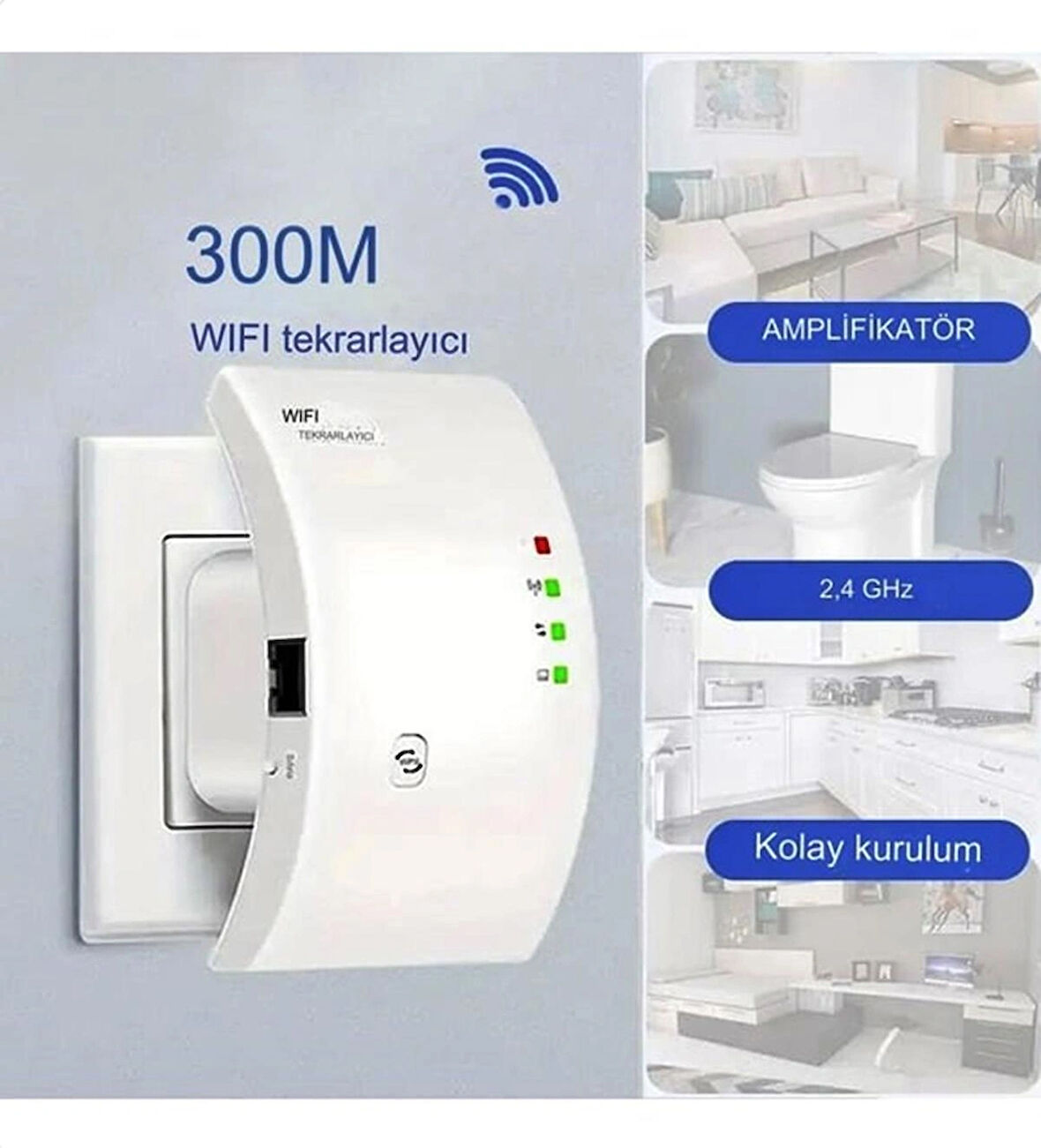 300Mbps Wi-Fi Sinyal Güçlendirici - 2.4G Wi-Fi Tekrarlayıcı Geniş Menzilli Beyaz REPEATER