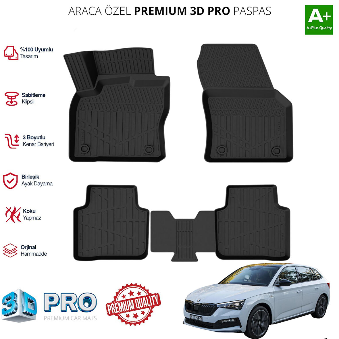 SKODA SCALA ARACA ÖZEL 3D PASPAS 2019 2020 2021 2022 2023 2024 