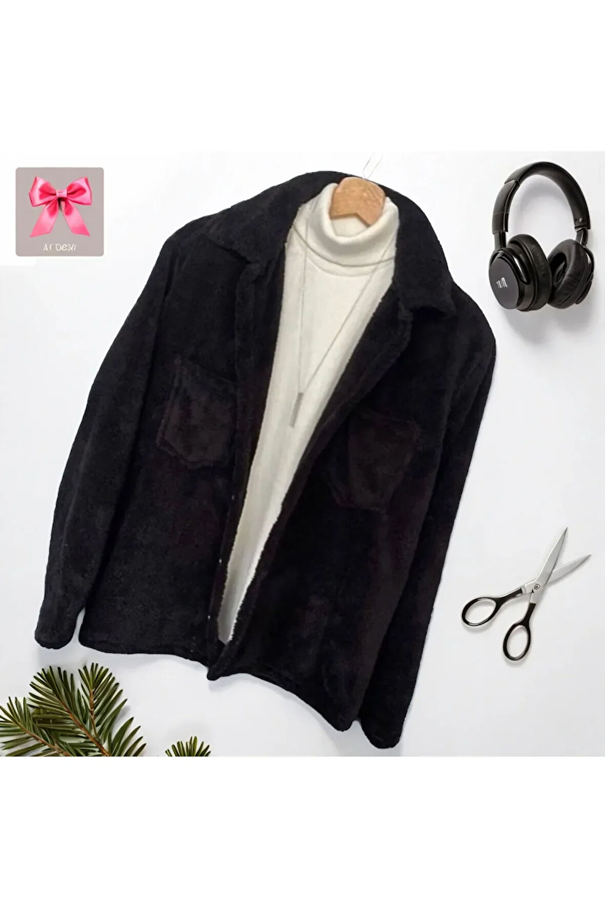 Unisex,  Düğmeli, Gömlek Yakalı Polarlı Peluş Ceket