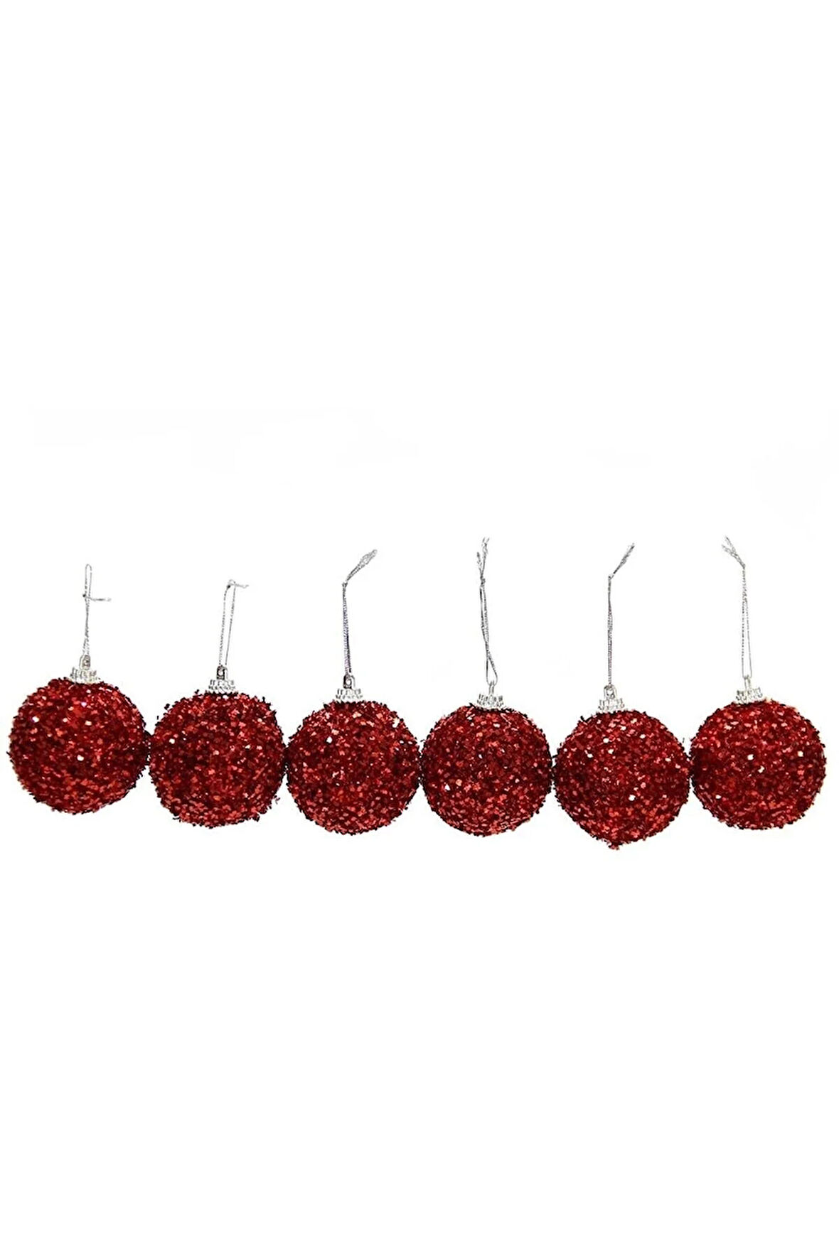 Yılbaşı Süsü Kırmızı Parıltılı Top 6 Lı 4 Cm