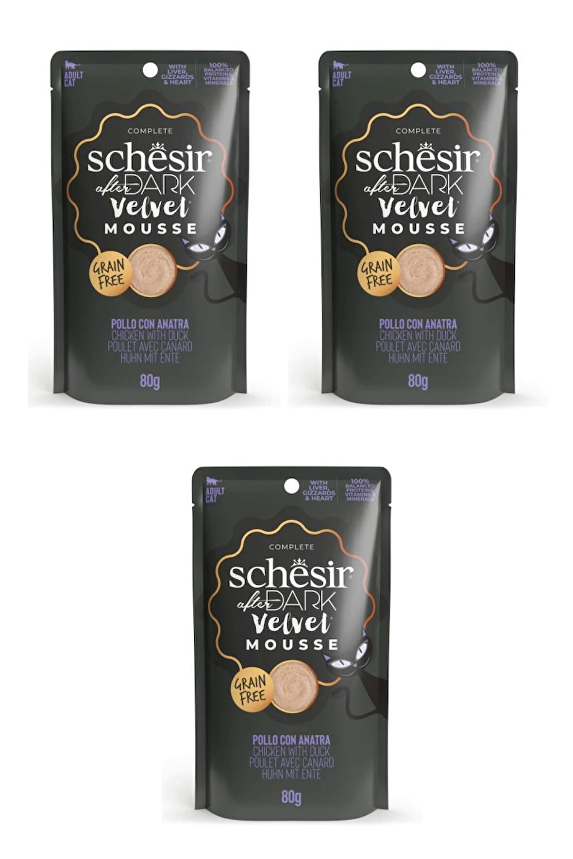 Schesir After Dark Tavuk ve Ördekli Pouch Mousse Kedi Yaş Mama 80 Gr. X 3 Adet