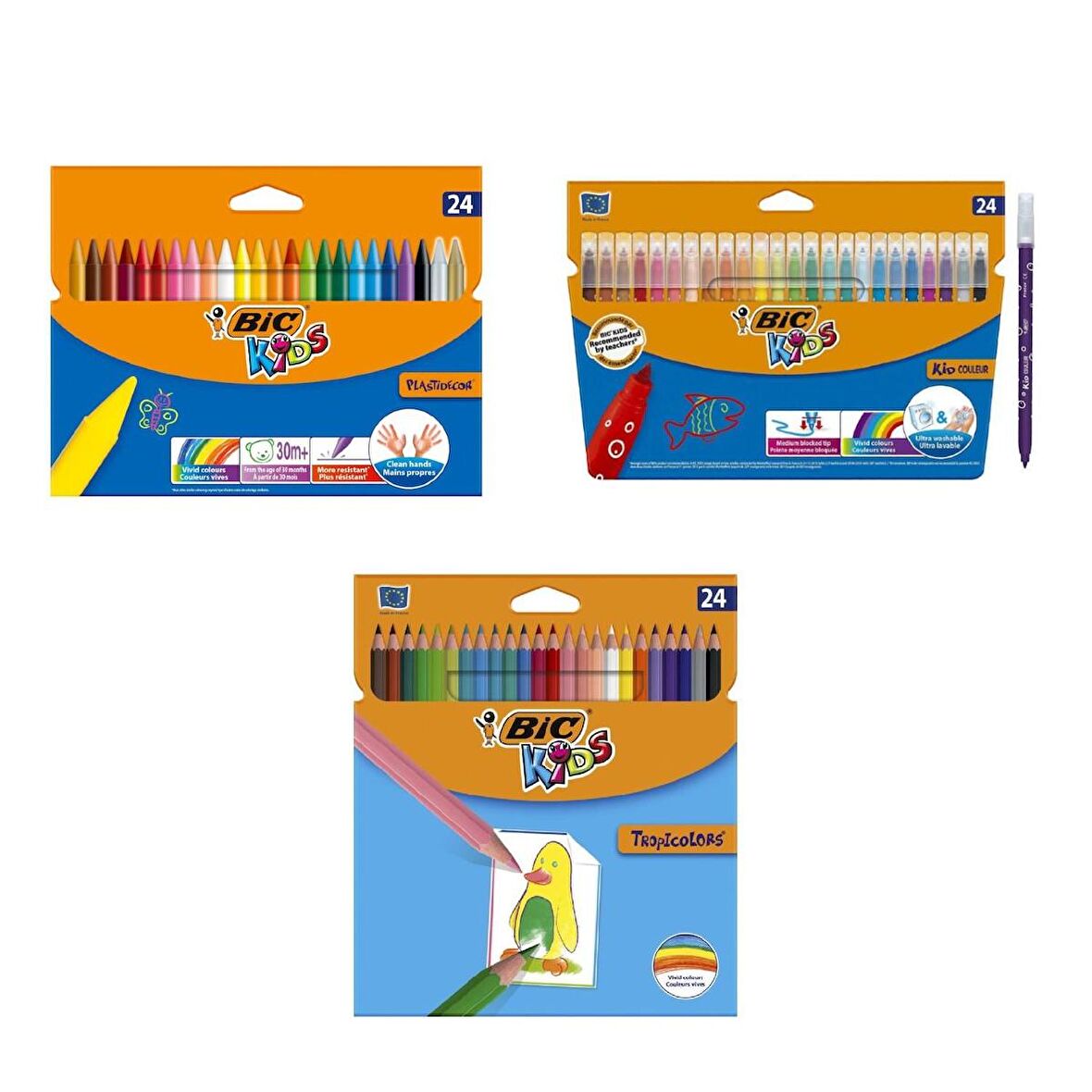 Bic Kids Kuru Boya 24 Lü +Pastel Boya 24 Lü+Keçeli Kalem 24 Lü