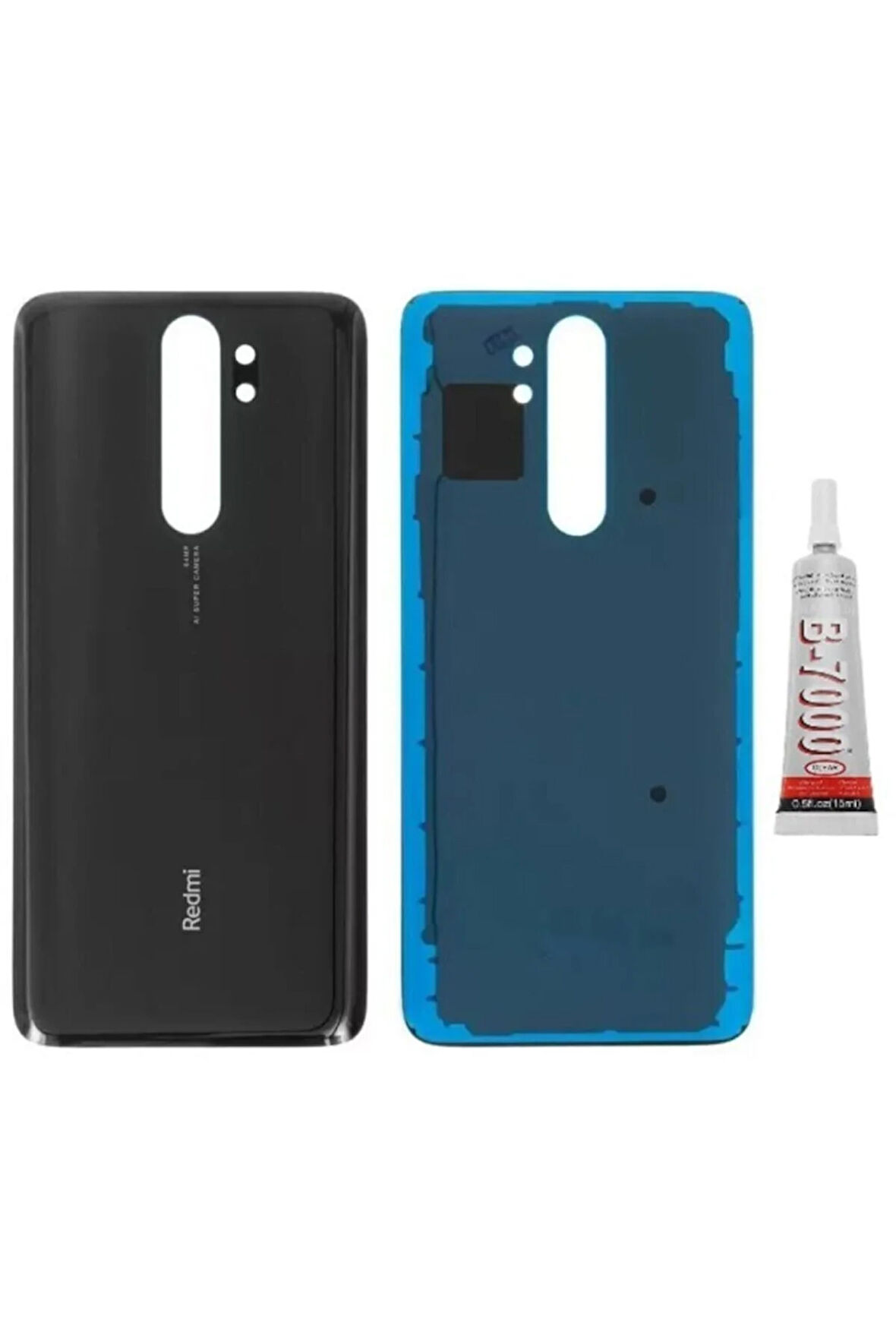 Xiaomi Red Mi Note 8 Pro Uyumlu  Arka Pil Kapağı Siyah (b7000 15ml Hediyeli)
