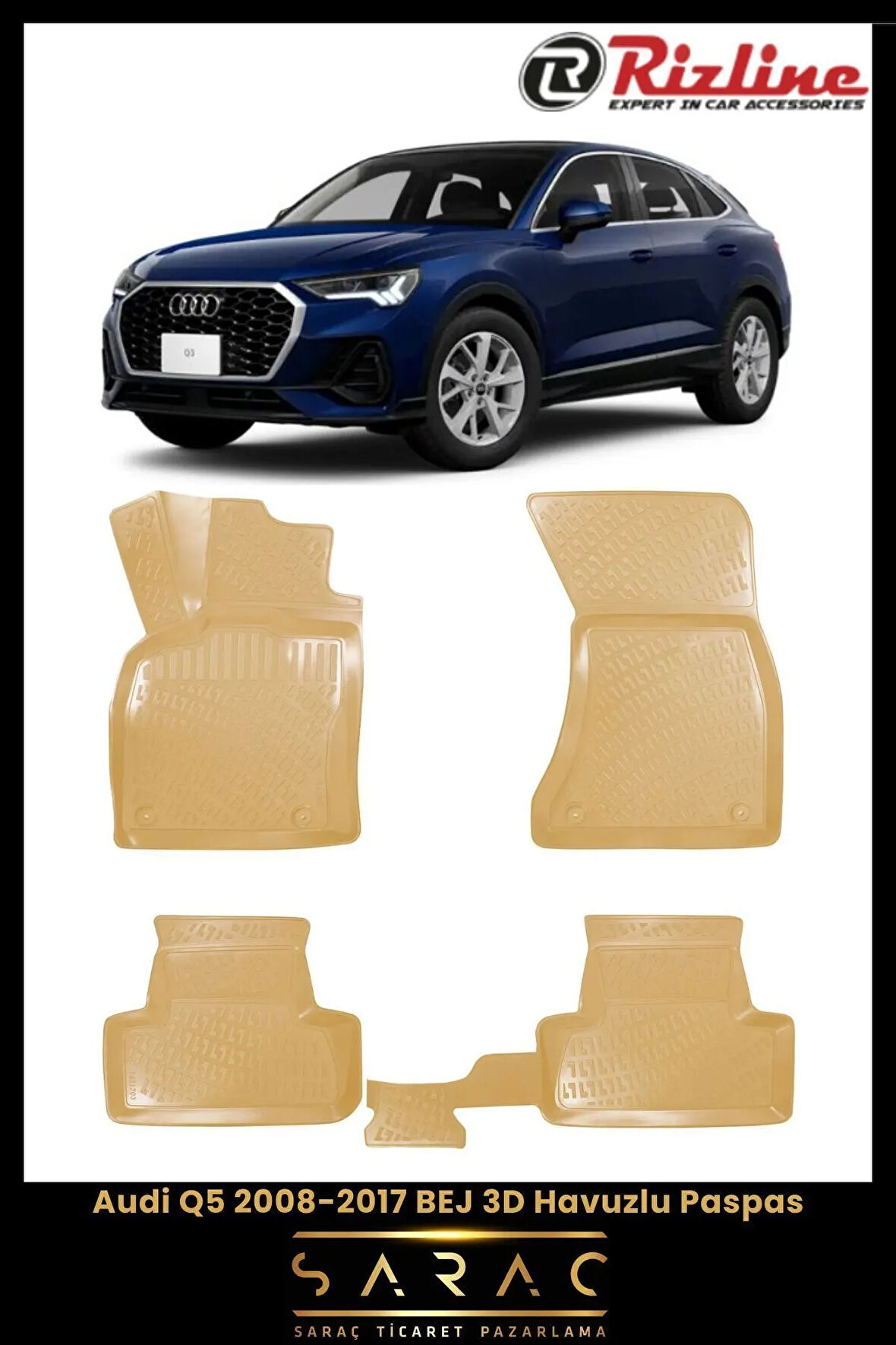 Rizline Audi Q5 2012 Model BEJ 3D Havuzlu Paspas