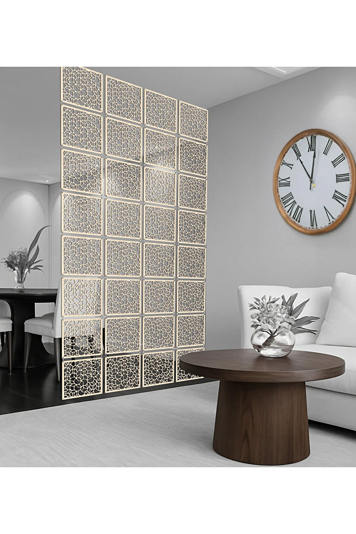 Halkalar Rastgele Lazer Kesim Paravan, Ahşap Seperatör, Panel Levha Seti Dekorasyon Oda Bölücü Desen