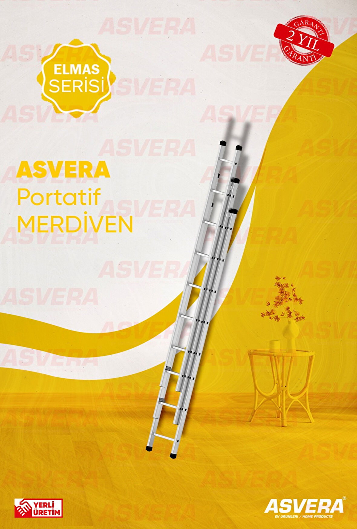 Elmas Serisi - 3 Parça X 2,5 Metre = 7,5 Metre Alüminyum Merdiven - Yerli Üretim